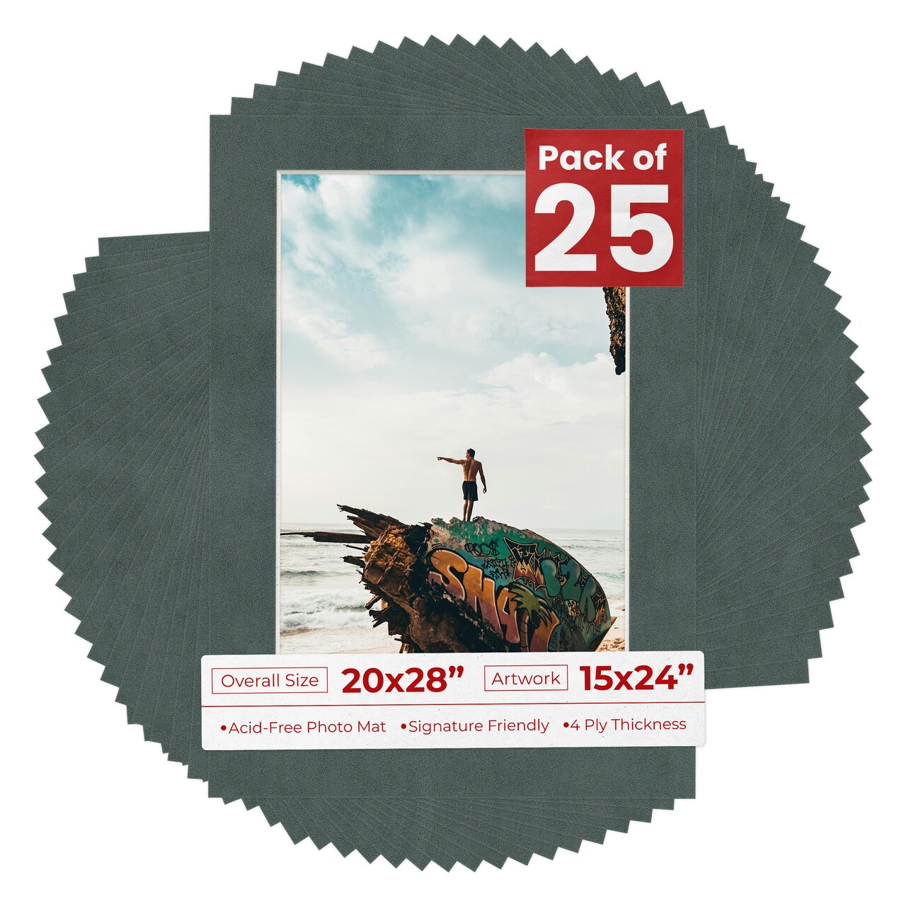Dark Grey Suede Mat Board for 20x28 Frames - Fits 15x24 Photos